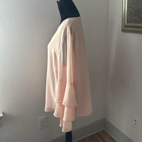 Calvin Klein peach V neck chiffon blouse layered bell sleeves Sz XL - Picture 3 of 6